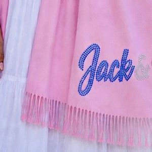 Women's Pink Open Front Long Sleeve <b>Wrap</b> Cardigan with Fringe Hem and Jack & Jill Embroidery, Lightweight Fashion <b>Shawl</b> - Product Image 6