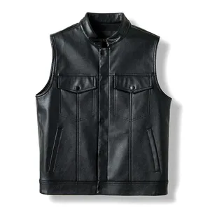 Premium Fashion Custom Genuine <b>Leather</b> Sleeveless Motorcycle Style Vest <b>Waistcoat</b> Reversible Zipper Closure <b>Men's</b> <b>Leather</b> Vest - Product Image 2