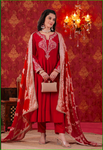 Conjunto Anarkali Rojo con Dupatta Ombre - Product Image 4