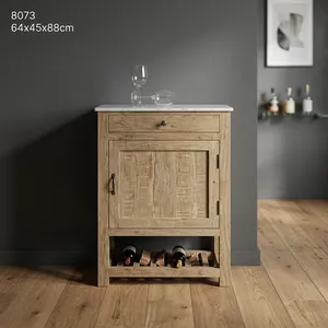 Mueble para Vino con Tapa de Madera y Mármol, con Cajón, Estante para Botellas de Una Puerta, Diseño Rústico - Product Image 5