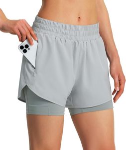 Women's Eco-Friendly SpandexPolyester 2-in-1 Quick Dry High Waist Breathable Gym Workout <b>Running</b> <b>Shorts</b> Phone Pockets <b>Liner</b> - Product Image 1