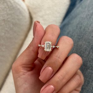 2 Carat Emerald Cut E VVS2 Lab Grown Diamond <b>Thin</b> Engagement <b>Ring</b> ,Knife Profile Dainty Proposal <b>Ring</b> in 14k Gold, IGI Certified - Product Image 2