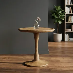 Modern Wooden End <b>Table</b> Round Top Pedestal Base Minimalist Accent <b>Table</b> for Living Room Bedroom <b>Sofa</b> <b>Side</b> <b>Table</b> Home Decor - Product Image 6