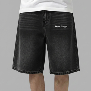 Shorts en jean vintage de qualité supérieure, coupe courte, effet délavé foncé, avec broderie appliquée personnalisée et déchirures. - Product Image 4