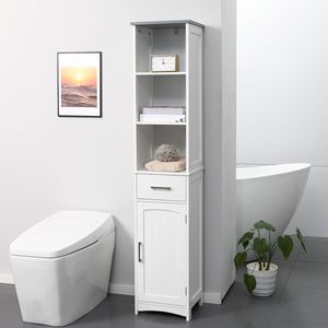Armadio Portabiancheria Salvaspazio a 3 Ripiani in Legno Bianco Autoportante per la Casa - Product Image 2