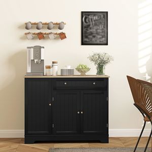 Buffet de cuisine moderne de 41 pouces avec 3 portes et étagère réglable, 1 tiroir, noir, pour salle à manger - Product Image 2