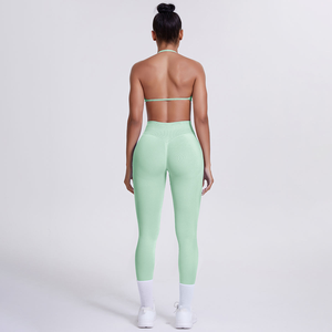 Conjunto de Yoga de 2 Piezas sin Tirantes, Cintura Alta, Largo Completo, Sin Costuras, Transpirable, Estampado, Ropa Deportiva, Elástico en 4 Direcciones, Simple - Product Image 2
