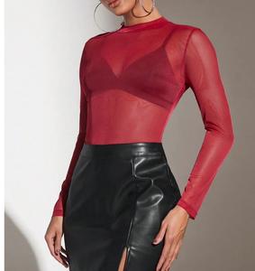 T-shirt de yoga et de fitness respirant pour femme, coupe ajustée, en maille filet, style crop top - T-shirts personnalisables à manches longues en maille transparente - Product Image 5