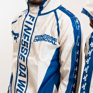 Finesse Oficial Men's Hooded Racer Softshell <b>Jacket</b> White Blue Windproof Breathable <b>Fleece</b> <b>Lined</b> Zipper Closure Winter Wear - Product Image 2