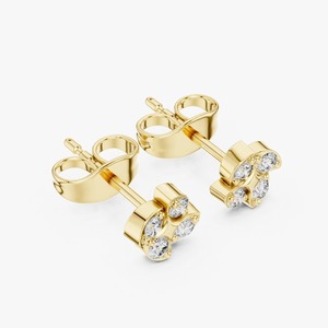 Pendientes de Oro Amarillo de 9K con Diamantes Cultivados en Laboratorio de 0.144CT, Diseño de Cuatro Piedras en Forma de Flor, Corte Brillante Redondo, Joyería Fina al por Mayor - Product Image 2