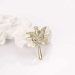 Colgante de cruz de colibrí con diamante cultivado, joyería fina para mujer, oro macizo, amuleto de animal, venta al por mayor, colgante de diamante para mujer - Product Image 1