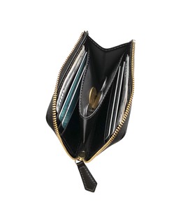 Cartera Minimalista Unisex en Forma de L con Cremallera YKK, Bordado de Bandera, de Cuero Italiano Curtido Vegetalmente, Negra y Marrón, Marca Castello - Product Image 4
