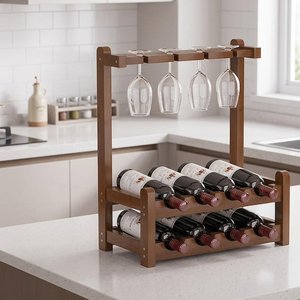 Cesta de Madera para Botellas de Vino y Cerveza con Soporte para Copas, Portátil y Ligera, para Fiestas al Aire Libre y Picnics - Product Image 6
