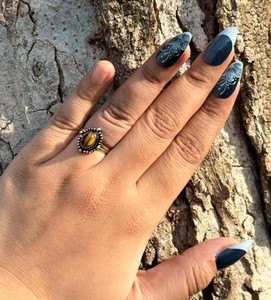 Anillos de latón macizo con ojo de tigre natural para mujer, joyería de moda vintage boho con piedras preciosas marrones - Product Image 3