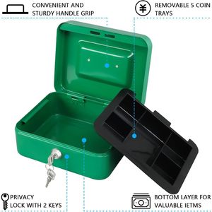 Cassetta Portavalori Verde Media con Vassoio Portamonete e Chiusura a Chiave 7.87"x 6.30"x 3.54" Piccolo Cassetto di Sicurezza per Contanti - Product Image 5