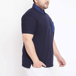 Polo de Manga Corta Azul Marino para Hombre con Bolsillo en el Pecho, Informal, de Punto, de Algodón, Color Sólido, Corte Regular - Product Image 6
