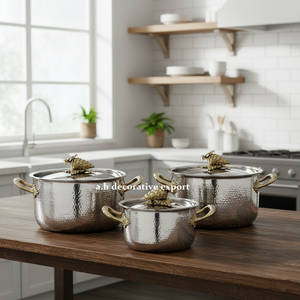 Juego de Ollas de Acero Inoxidable Martillado de Alta Calidad, Ecológicas, Europeas, Premium, Decorativas, Doradas - Product Image 2