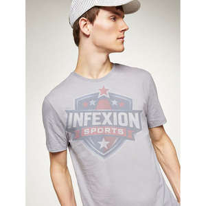 Camiseta de Manga Corta para Hombre, Cuello Redondo, Color Gris, Estilo Casual, Tejido de Punto, 100% Algodón, Diseño Liso - Product Image 3