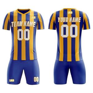 Ensemble de football pour hommes rayé bleu et noir, uniforme de football personnalisé, respirant, séchage rapide, ensemble de sport - Product Image 3