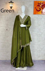 Conjunto de Kurti Sharara Gharara con bordado indio de última moda, tela Georgette, rojo, para fiesta, ropa étnica, con espejos, elegante, listo para usar. - Product Image 2