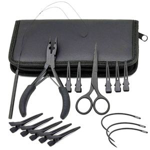Ensemble d'outils professionnels de qualité supérieure en acier inoxydable noir durable pour extensions capillaires, ensemble complet comprenant pince et anneau de séparation - Product Image 1