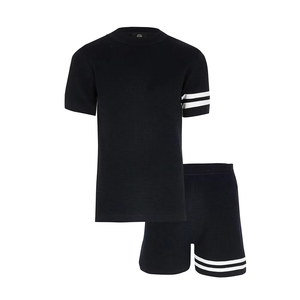 Ensemble décontracté homme été respirant 100 % coton : T-shirt à manches courtes et short à motif uni – Vente en gros - Product Image 2