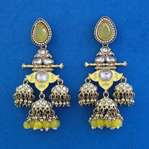 Boucles d'oreilles pendantes Kanhai Jewels en laiton, perles bohèmes, sans nickel ni plomb, placage Mehndi, pour femme, mariage, 15g - Product Image 1