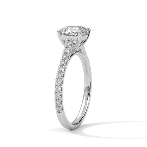 Bague de fiançailles en or blanc massif 14 carats avec diamant de laboratoire taille coussin certifié GRA et bande pavée - Product Image 2