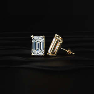 <b>Emerald</b> Cut Moissanite <b>Stud</b> Earrings 12 TCW Colorless VVS 14K Gold 6 Carat Solitaire Basket Screw Back Handmade Jewelry Gift - Product Image 4