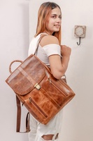 Sac à dos de voyage unisexe vintage nouveau style antivol de grande capacité sac à dos en cuir véritable marron pour hommes chaîne géométrique