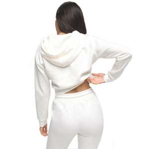 Sweat-shirt à capuche court blanc pour femme, décontracté, à manches longues, avec cordon de serrage - Product Image 2