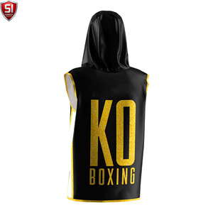 Al por mayor Bata de boxeo sin mangas con capucha para hombre, para entrenamiento de gimnasio y MMA, corte ajustado, talla XL, ropa deportiva con logotipo personalizado, de poliéster y algodón - Product Image 2