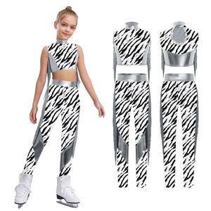 ชุดเต้นรำบอลรูมสำหรับเด็กผู้หญิงอายุ 6-16 ปี ชุดแสดงแจ๊สแดนซ์ ชุดเมทัลลิก เสื้อครอปท็อปพร้อมเลกกิ้ง สำหรับการแข่งขันเต้นลาติน - Product Image 2