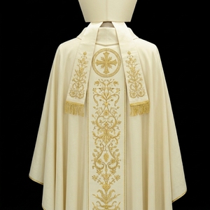 Chasuble Liturgique Crème avec Broderie Dorée, Vêtement Sacerdotal Catholique, Tenue de Culte Premium pour Cérémonies Religieuses - Product Image 6