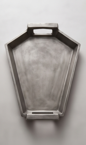 Plateau de service en métal géométrique personnalisé, finition argent antique, avec poignées intégrées, pièce maîtresse décorative pour le salon - Product Image 3