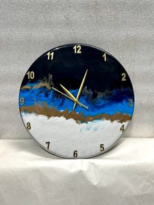 Round Resin Quartz <b>Wall</b> <b>Clock</b> Blue White Marble Look Gold Pointer Needle Display Battery Powered Modern Living Room Decor - Product Image 1