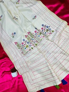 Tela Moderna para Saree de Algodón Assam con Trabajo de Hilo Katha y Lentejuelas de 3mm de Secado Rápido - Product Image 4