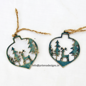 Adornos Navideños de Metal Antiguo, Renos de Latón Verde Vintage, Colgantes para Árbol de Navidad, Decoración Artesanal para Fiestas - Product Image 1