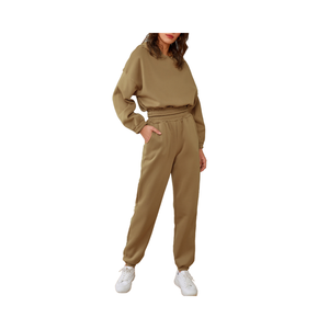 Trajes de chándal de mujer mezclados de algodón transpirable de alta calidad para una vida activa con conjuntos de chándal de ajuste relajado Servicio OEM - Product Image 1