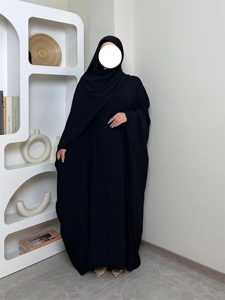 OEM Butterfly Abaya Hijab 2 Pieces Set Batwing Sleeves <b>Iron</b> free Nursing Friendly Plus Size Muslim Women Prayer Dress Modest - Product Image 5