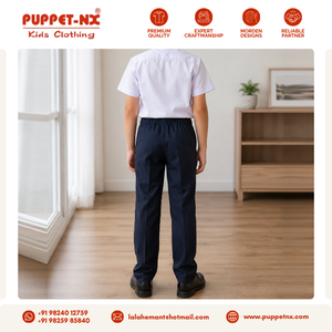 Puppetnx <b>Navy</b> <b>Blue</b> Boys <b>School</b> Uniform <b>Trousers</b> Breathable Cotton Polyester Kids Straight Leg Pants - Product Image 3