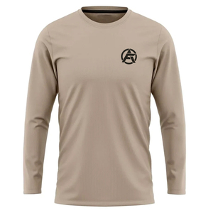 T-shirt à manches longues pour homme, col rond, couleur unie, séchage rapide, polyester, vêtement décontracté, manches longues, coupe classique, beige - Product Image 1