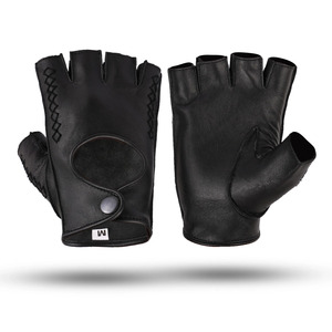 Premium <b>Black</b> <b>Fingerless</b> Leather Driving <b>Gloves</b> Adjustable Wrist Strap Breathable Design for Gym Fitness Cycling Training Unisex - Product Image 2
