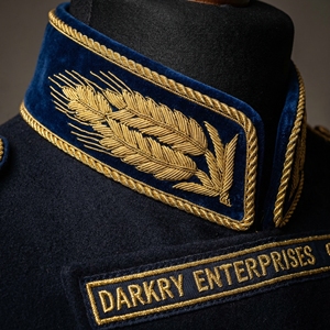 Custom Handmade Gold Bullion Wire <b>Wheat</b> Embroidery Blue Velvet Collar Bespoke Uniform Manufacturing Service Supplier - Product Image 1