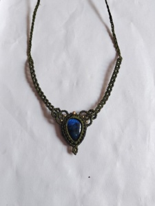 Collier en macramé vert olive en alliage de zinc fait main, avec cabochon en labradorite en forme de goutte, bijoux bohèmes pour femmes - Product Image 6