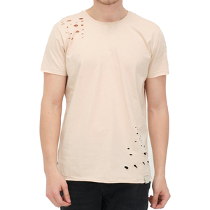 เสื้อยืดผู้ชายสไตล์วินเทจ ขาดๆ แบบโอเวอร์ไซส์ ผ้าฝ้าย 100% สตรีทแวร์ลำลอง แขนสั้น คุณภาพดี - Product Image 1