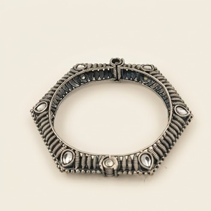 DIVYORO Women's Oxidized Silver Hexagonal <b>Crystal</b> & Rhinestone Bangle-KADA - Product Image 1