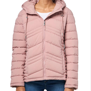 Women's Light Blue <b>Quilted</b> Hooded Puffer Jacket Full Sleeve Winter Coat Polyester <b>Wadding</b> Zipper Closure - Product Image 2