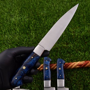 Ensemble de couteaux de chef personnalisés faits à la main, 5 pièces, lames en acier D2, ambidextres, tranchantes, durables, manche en bois, sac en cuir - Product Image 1