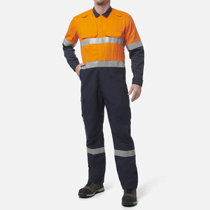 Combinaison de travail haute visibilité pour hommes, orange marine, bandes réfléchissantes, manches longues, uniforme en coton pour l'industrie et la construction - Product Image 5